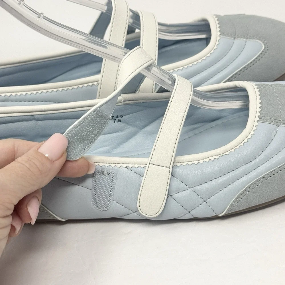 ShuShop Salome Ballet Sneakers Women's 7.5 Blue Mary Jane Flats Preppy Sporty